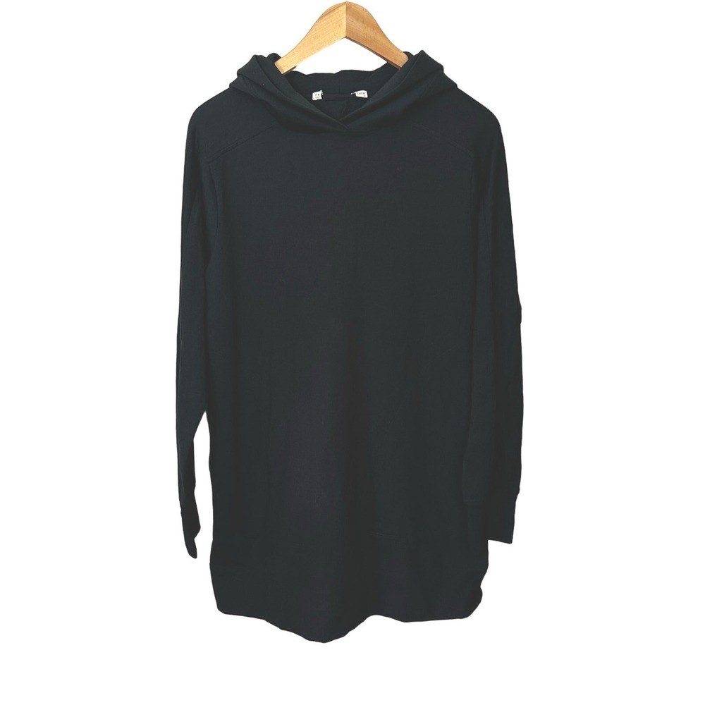 Peruvian Connection Women's Hooded Sweatshirt Solid Black Pockets Cotton Small